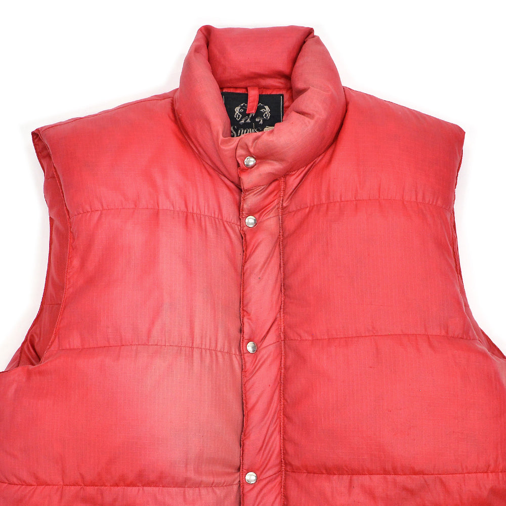 1970's SNOW LION RED DOWN VEST / FADED ... L