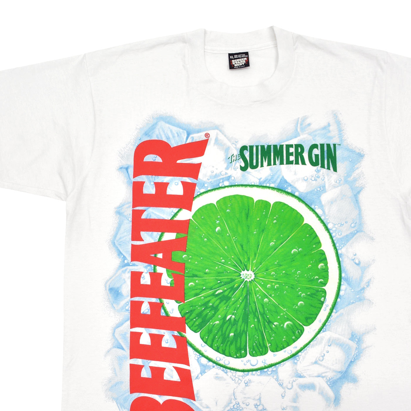 1990's SCREEN STARS BEST BEEFEATER SUMMER GIN PROMO T-SHIRT / WHITE ... XL