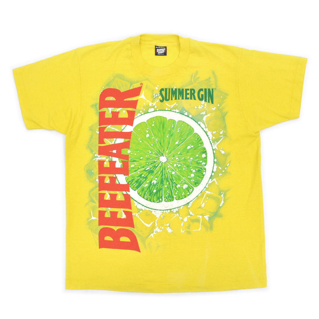1990's SCREEN STARS BEST BEEFEATER SUMMER GIN PROMO T-SHIRT / YELLOW ... XL