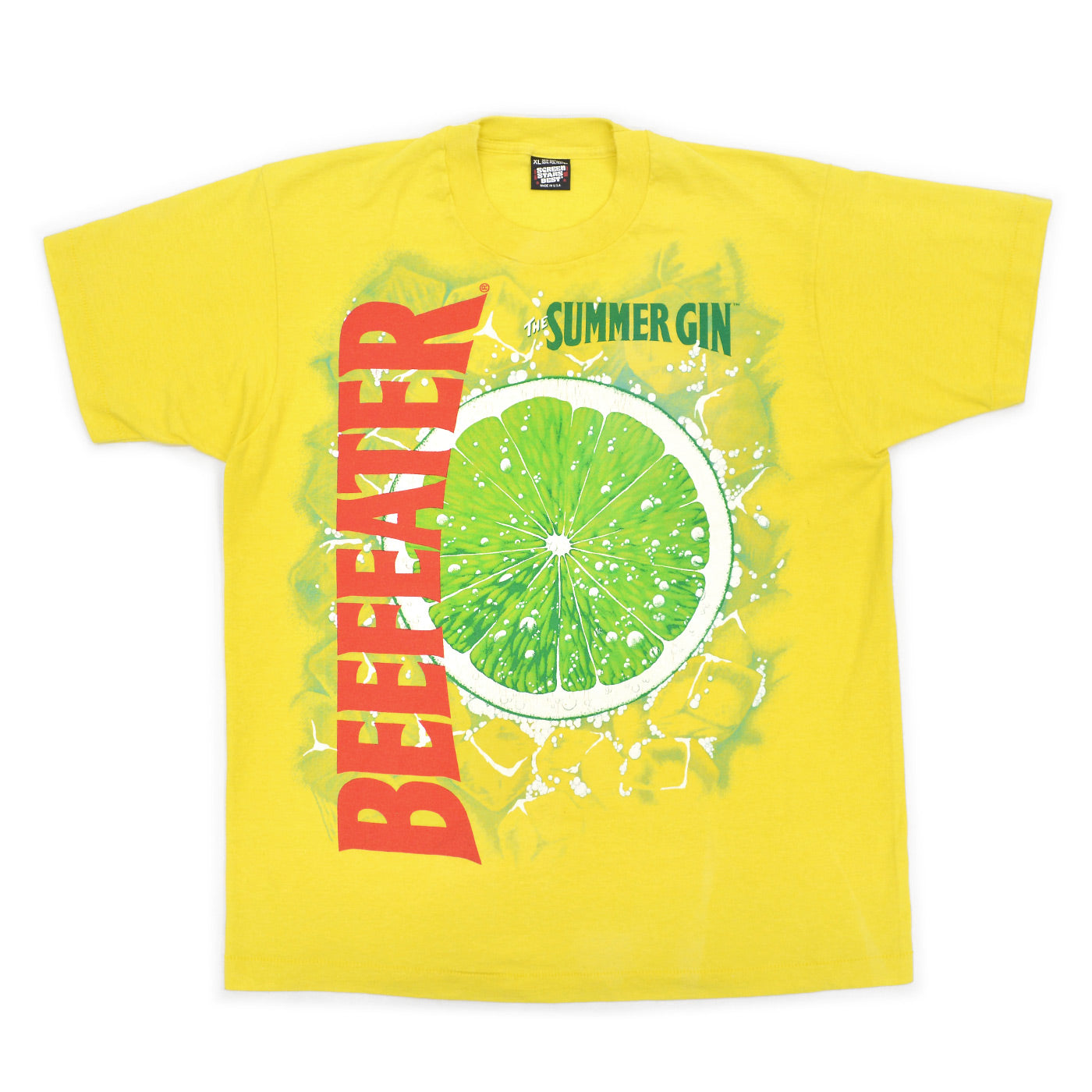 1990's SCREEN STARS BEST BEEFEATER SUMMER GIN PROMO T-SHIRT / YELLOW ... XL
