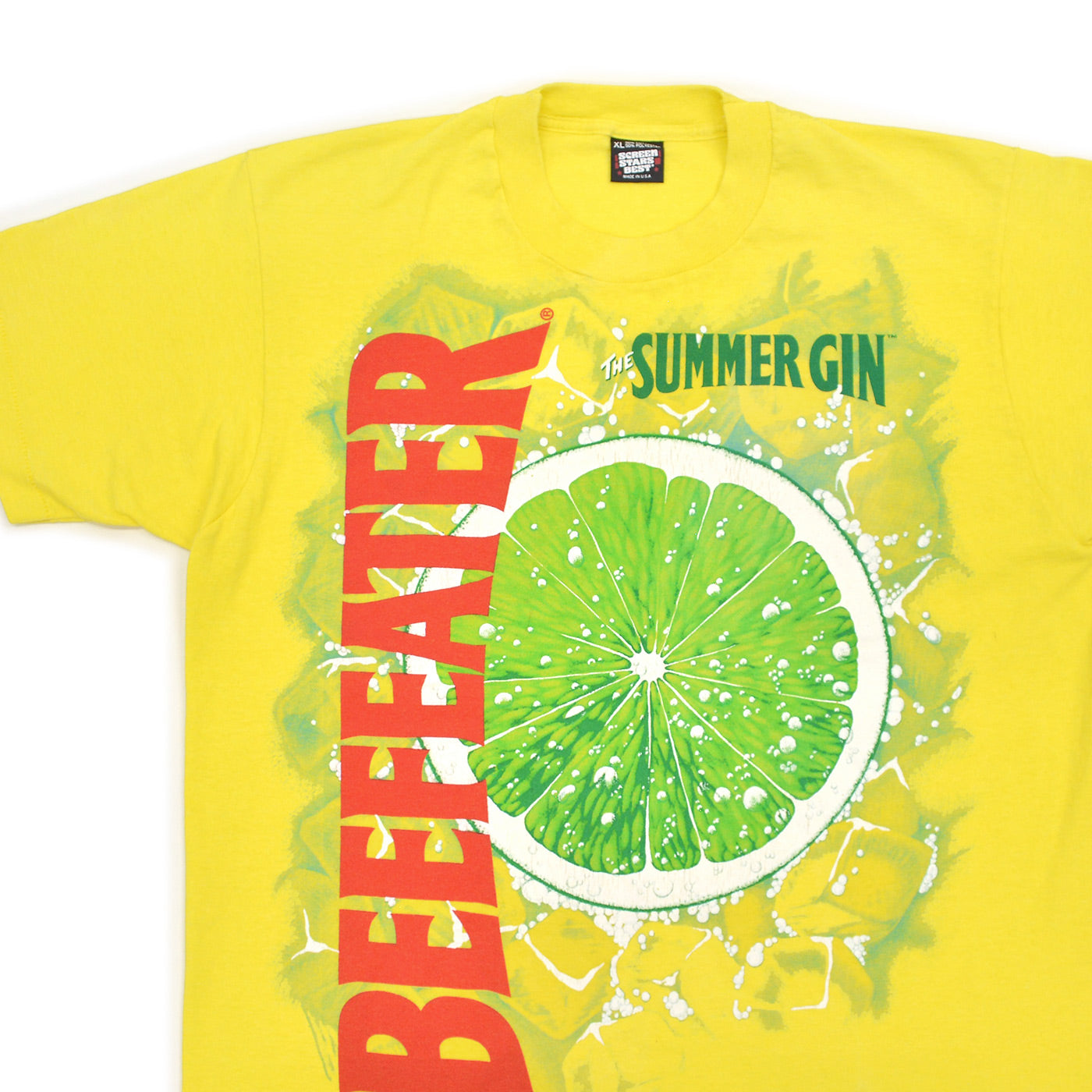 1990's SCREEN STARS BEST BEEFEATER SUMMER GIN PROMO T-SHIRT / YELLOW ... XL