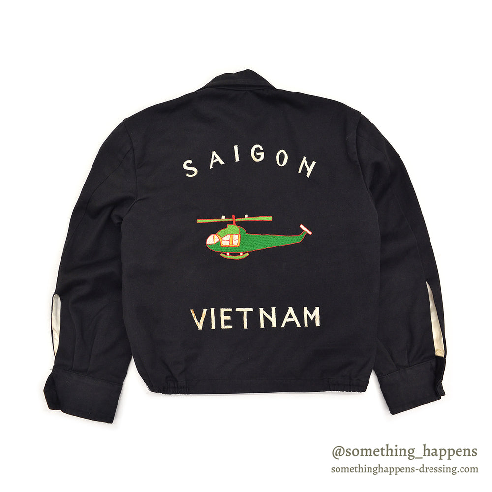 1960's KIDS VIETNAM SOUVENIR JACKET BLACK / HELICOPTER ... RARE