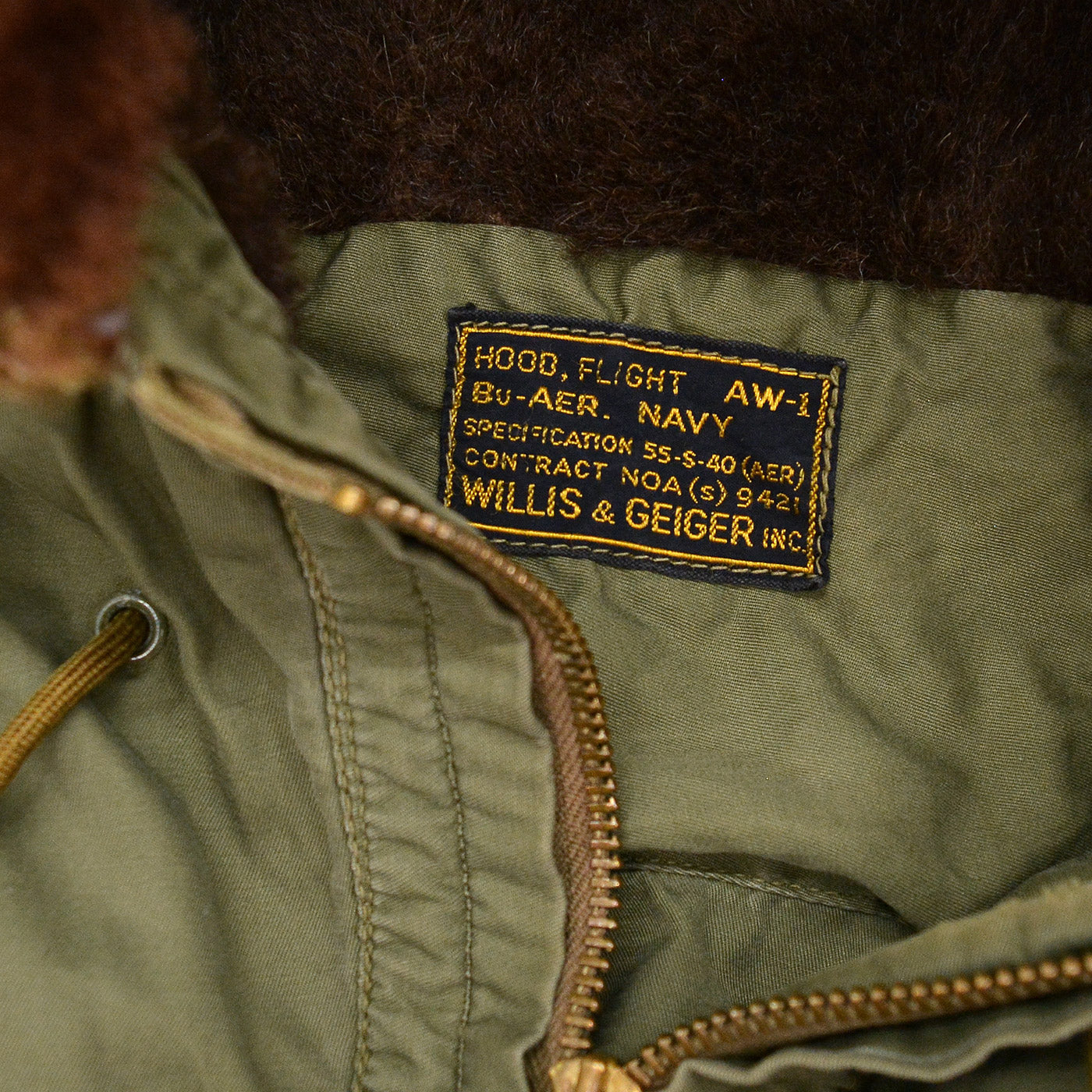 1950's U.S.NAVY AW-1 HOOD, FLIGHT / MADE BY WILLIS & GEIGER INC. ...