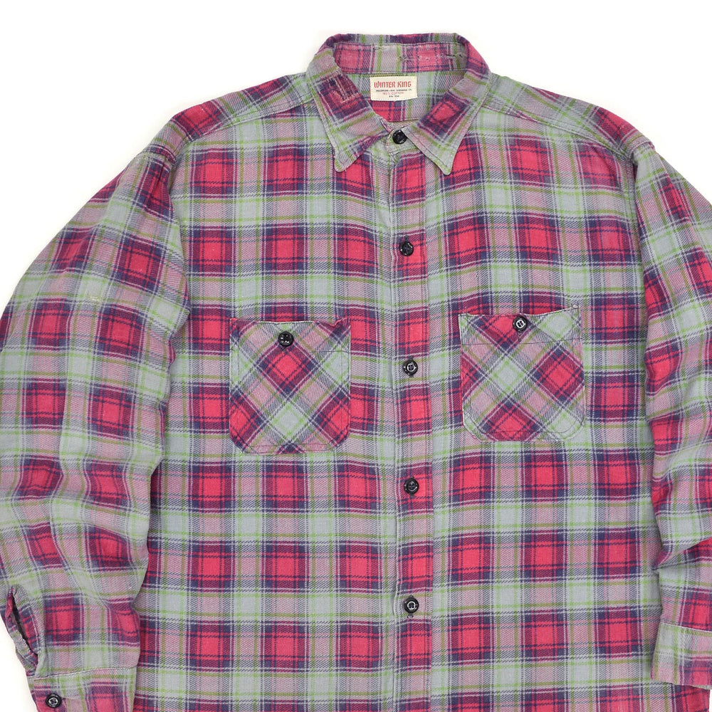 ~1960's WINTER KING PRINT FLANNEL SHIRT / GUSSET ...