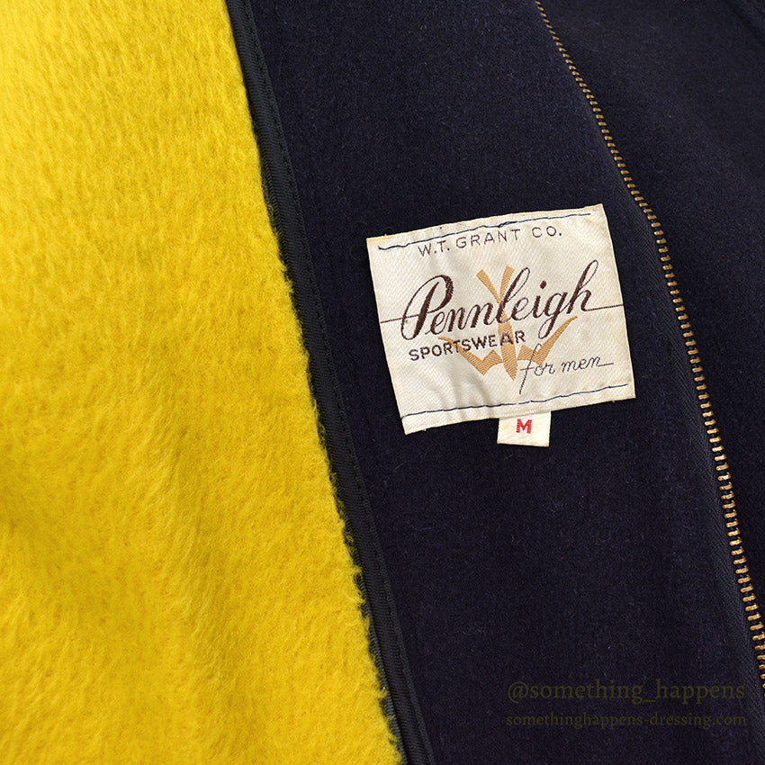 1950's PENNLEIGH W.T.GRANT CO. WOOL COAT / YELLOW LINER ... M