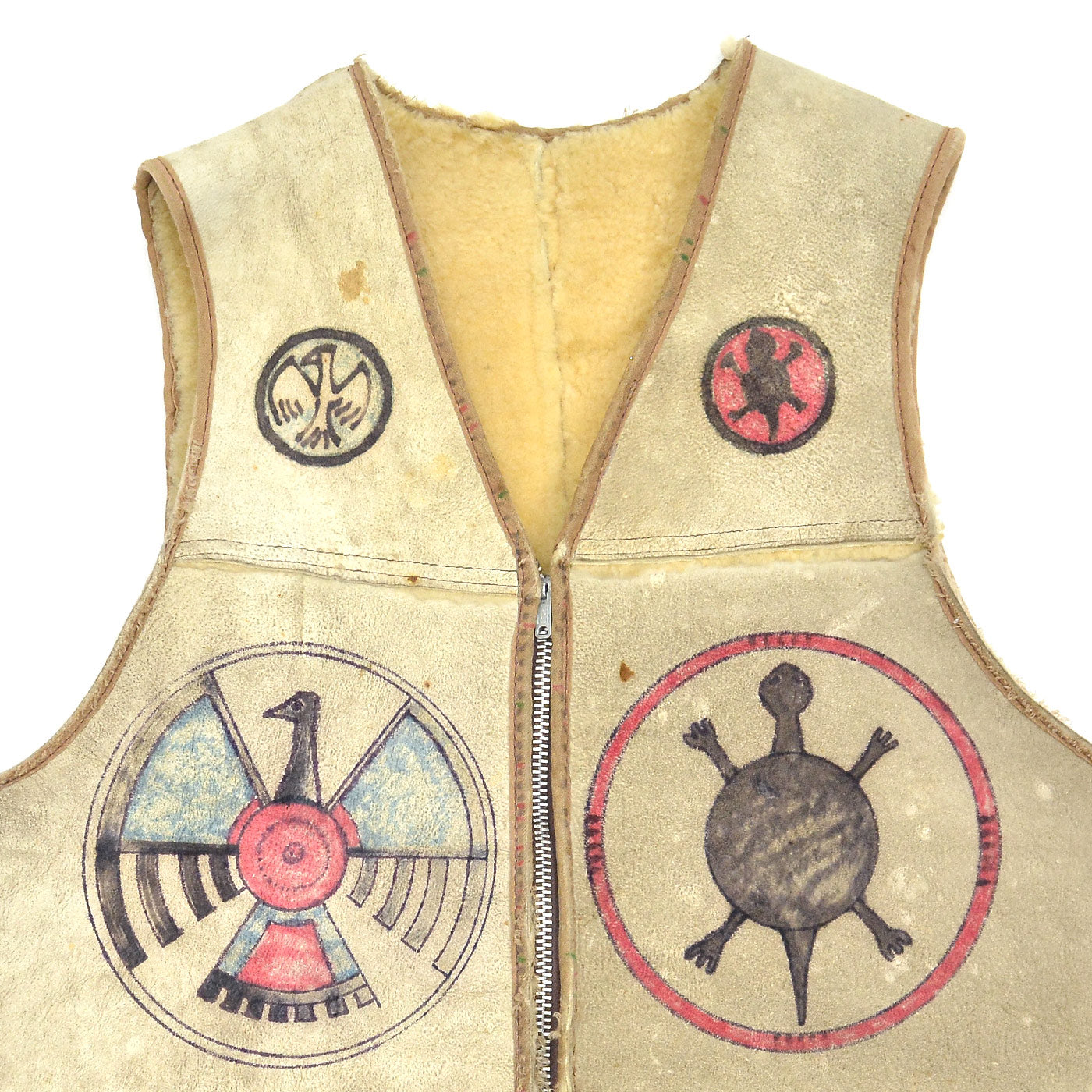 ~1960's NATIVE AMERICAN SYMBOLIC ARTWORK CUSTOM SHEARLING VEST...