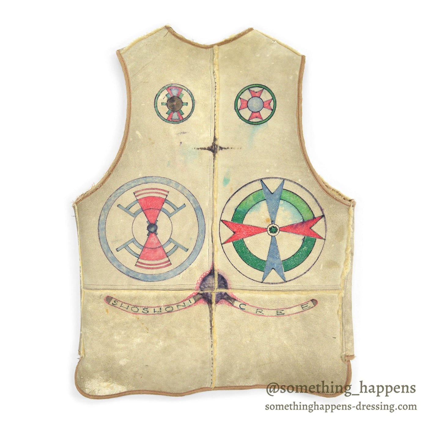 ~1960's NATIVE AMERICAN SYMBOLIC ARTWORK CUSTOM SHEARLING VEST...