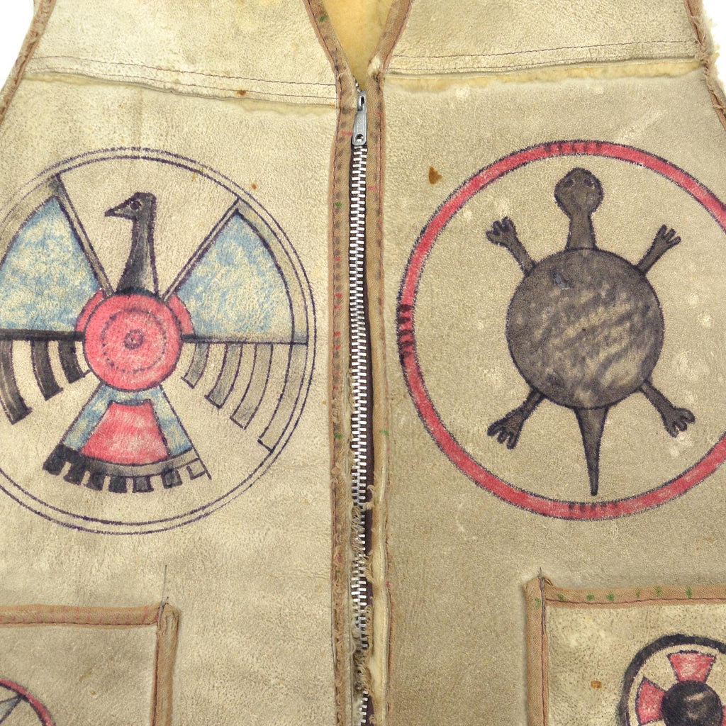 ~1960's NATIVE AMERICAN SYMBOLIC ARTWORK CUSTOM SHEARLING VEST...